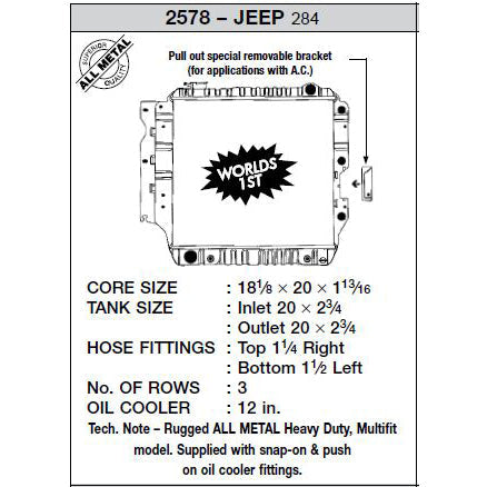 CSF #2578 87-04 Jepp Wrangler (3 ROW Copper Core) Radiator