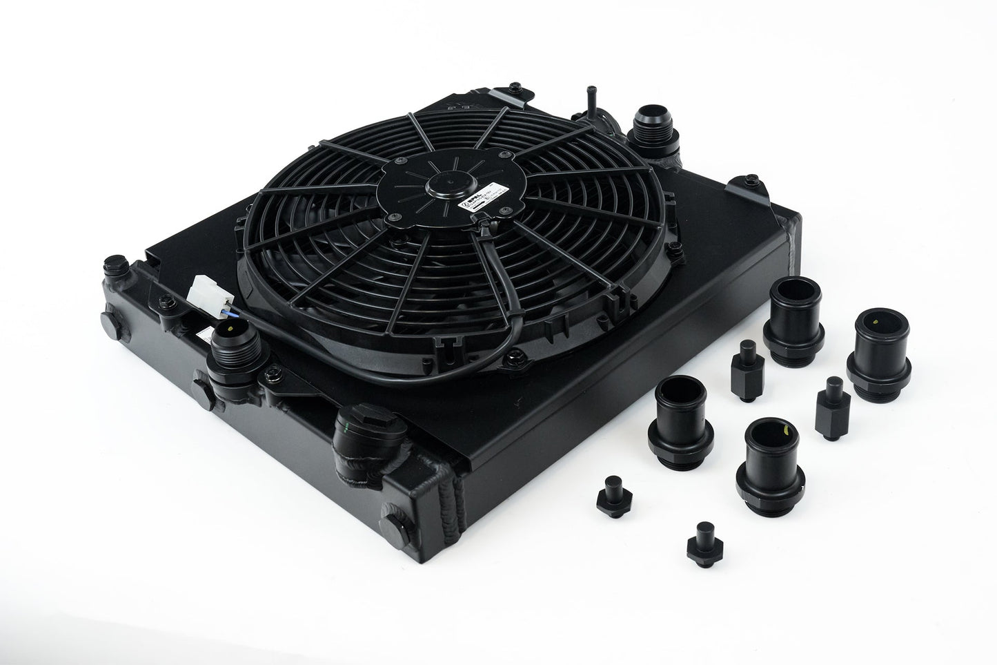 CSF #2858XB Universal Half Radiator - Evo 7/8/9 / 92-00 Civic - w/ SPAL Fan & Shroud - Black