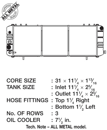 CSF #2572 88-90 Cherokee (XJ) 4.0L w/o filler neck (3-Row Copper Core) Radiator