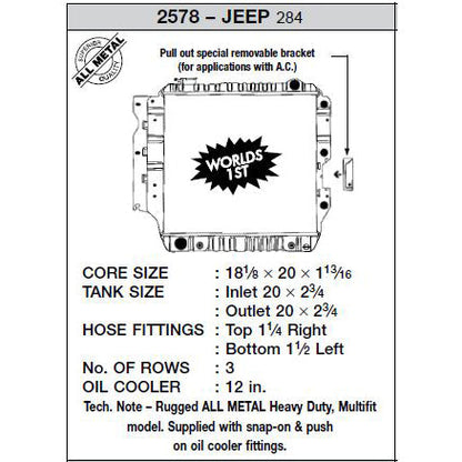 CSF #2578 87-04 Jepp Wrangler (3 ROW Copper Core) Radiator