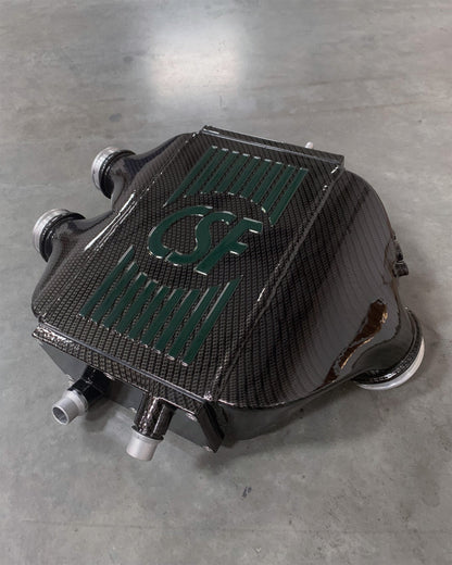 CSF #8082R F8X M3 / M4 / M2 Comp Top Mount Charge-Air-Cooler - Raw Finish custom finish - Hydro-dipped Carbon Fiber w/ British Racing Green Striping +$900.00