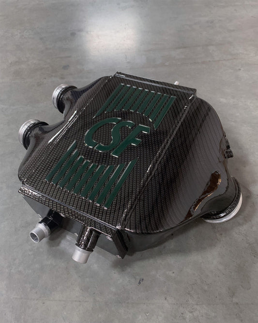 CSF #8082R F8X M3 / M4 / M2 Comp Top Mount Charge-Air-Cooler - Raw Finish custom finish - Hydro-dipped Carbon Fiber w/ British Racing Green Striping +$900.00