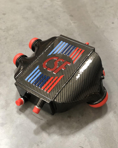 CSF #8082R F8X M3 / M4 / M2 Comp Top Mount Charge-Air-Cooler - Raw Finish custom finish - Hydro-dipped Carbon Fiber w/ BMW M Color Striping and sakhir orange logo +$900.00