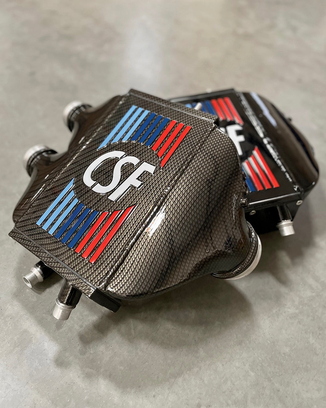 CSF #8082R F8X M3 / M4 / M2 Comp Top Mount Charge-Air-Cooler - Raw Finish custom finish - Hydro-dipped Carbon Fiber w/ BMW M Color Pinstriping White CSF +$900.00