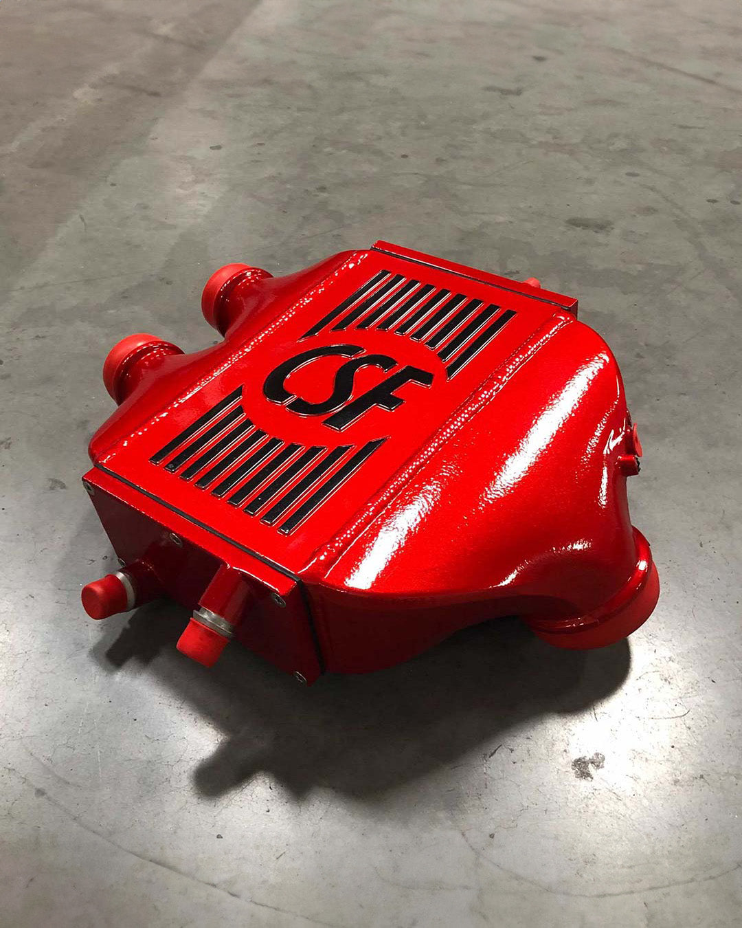 CSF #8082R F8X M3 / M4 / M2 Comp Top Mount Charge-Air-Cooler - Raw Finish custom finish - Dormant red gloss w/ black Pinstriping +$400.00