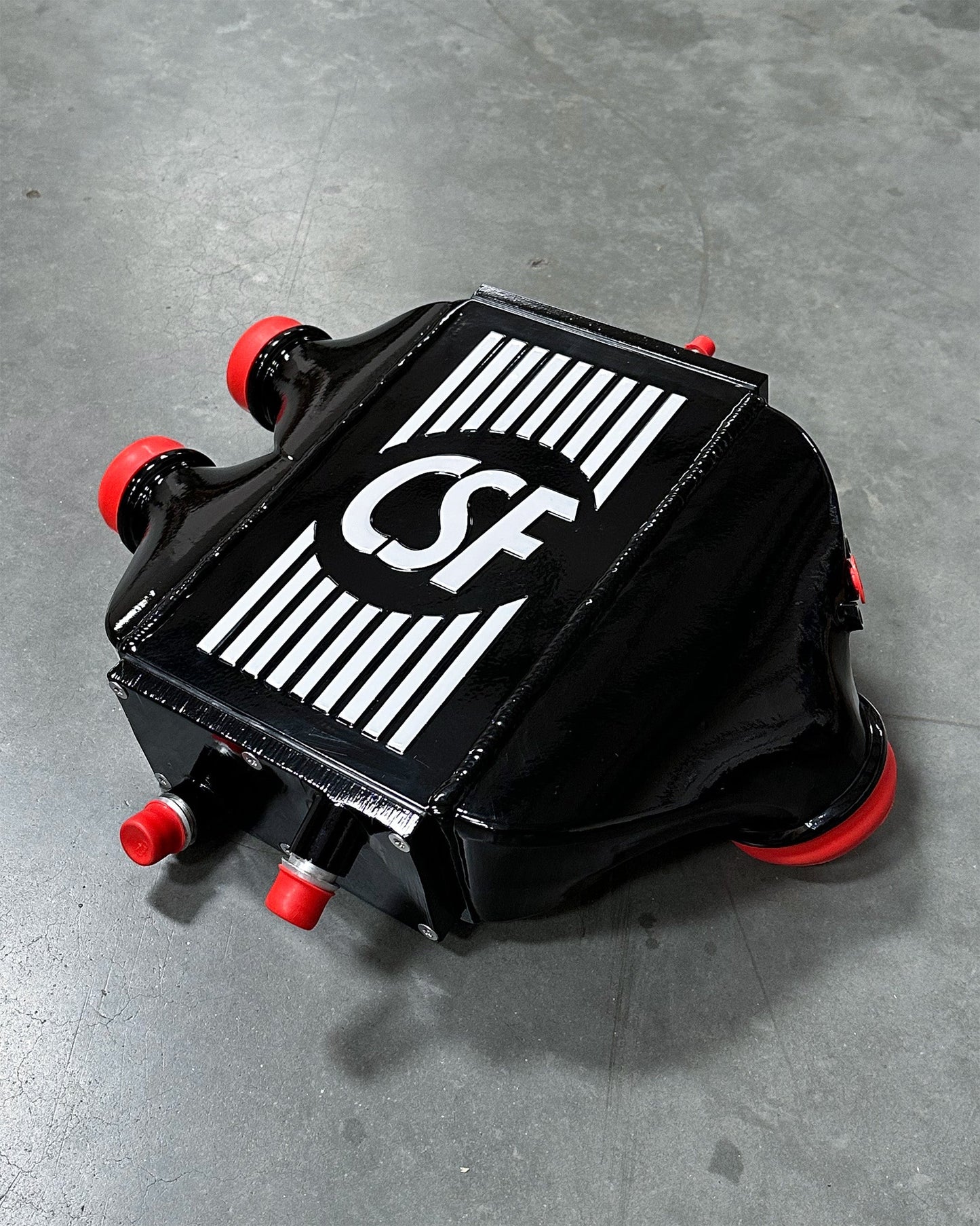 CSF #8082R F8X M3 / M4 / M2 Comp Top Mount Charge-Air-Cooler - Raw Finish custom finish - Gloss Black w/ Alpine White Pin Stripes +$400.00