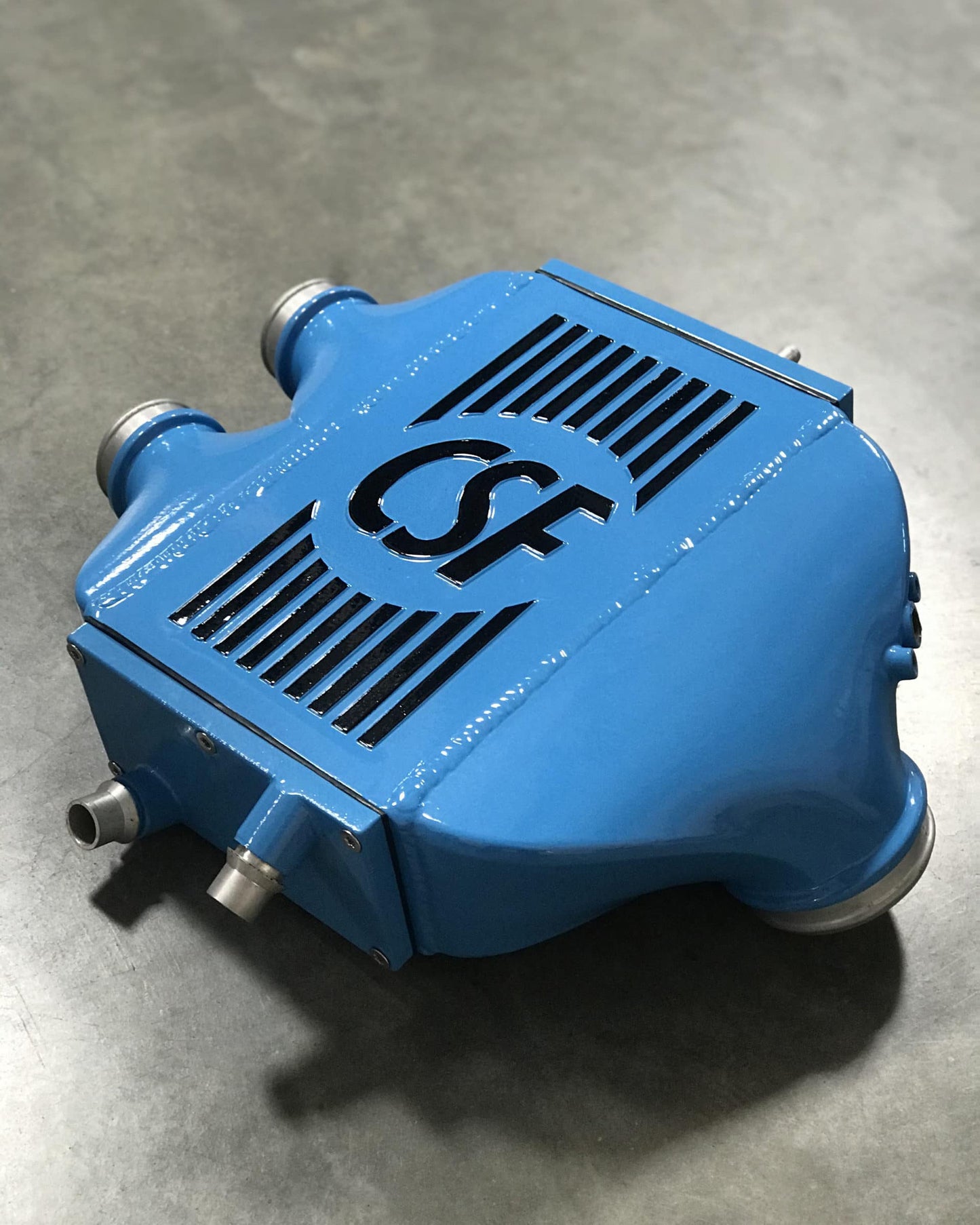 CSF #8082R F8X M3 / M4 / M2 Comp Top Mount Charge-Air-Cooler - Raw Finish custom finish - Yas Marina Blue w/ Gloss Black Pinstriping +$400.00