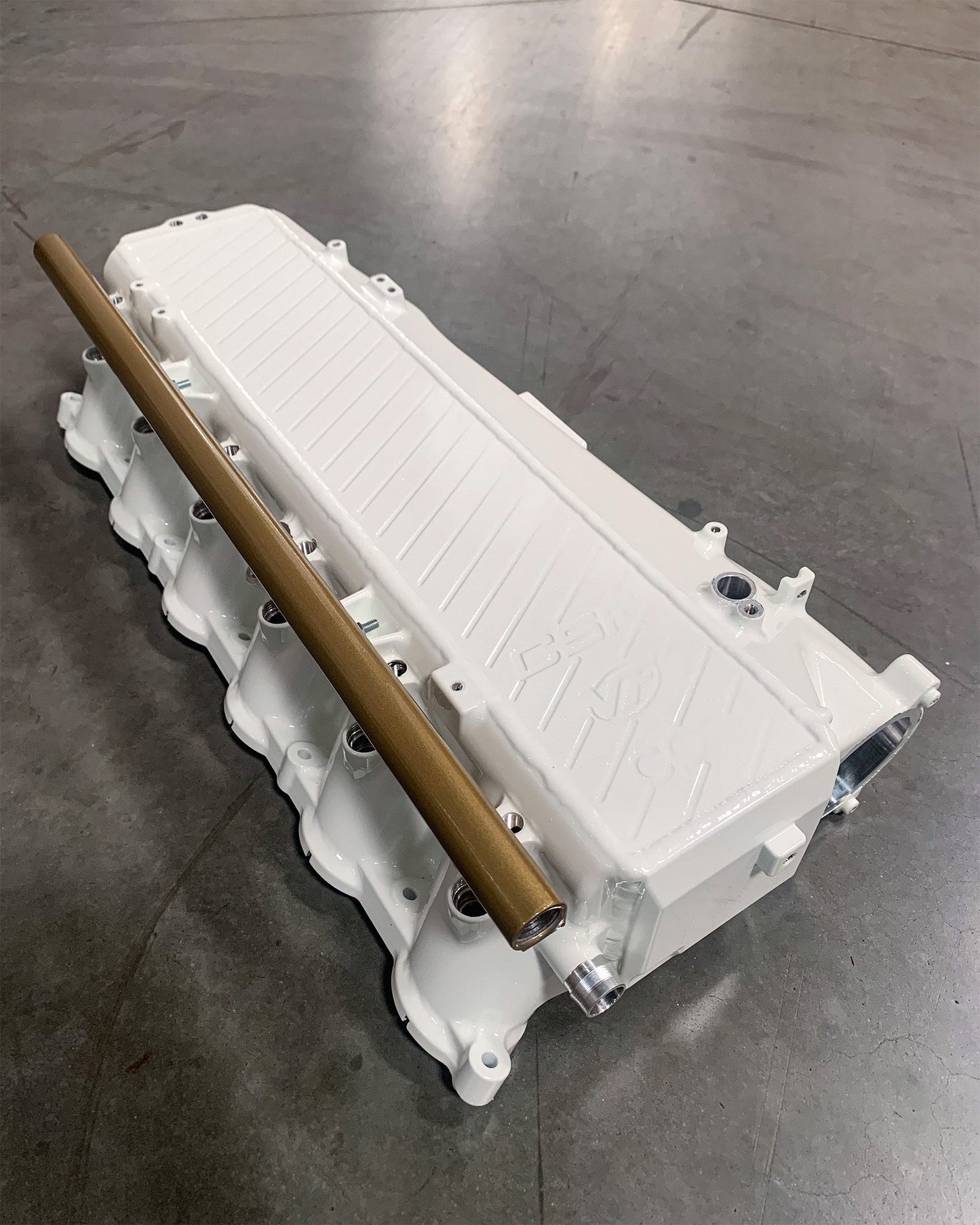 CSF #8200C A90 Supra / BMW B58 Charge-Air Cooler Manifold - Custom Finish custom finish - Alpine White with Gold Fuel Rail