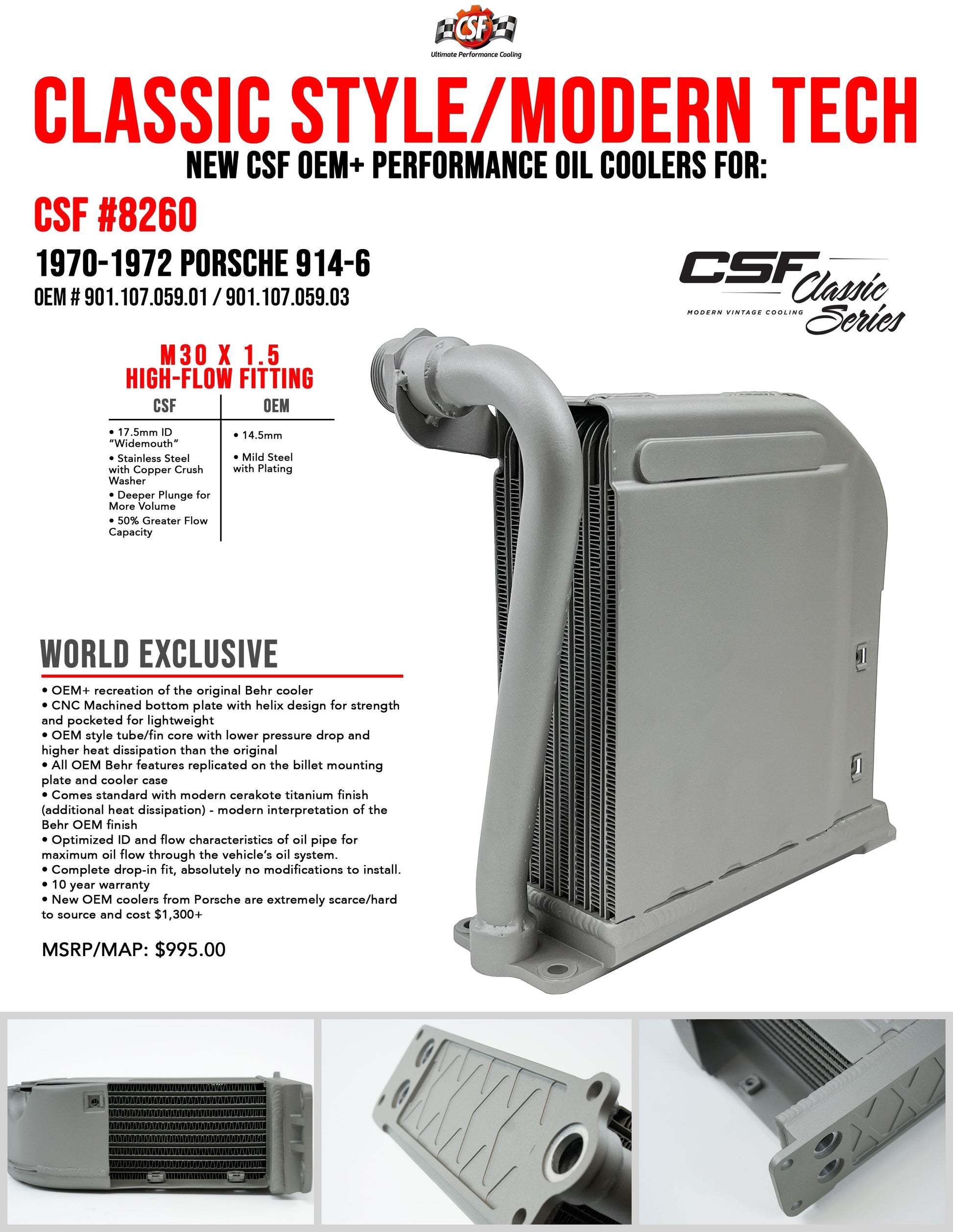 CSF #8260 Porsche 914-6 OEM+/High-Performance Engine Oil Cooler