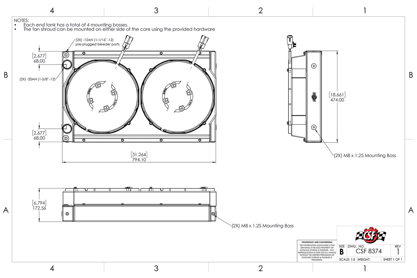CSF #8374 Motorsport Dual-Pass Radiator with Shroud + 14" SPAL brushless fans & harnesses