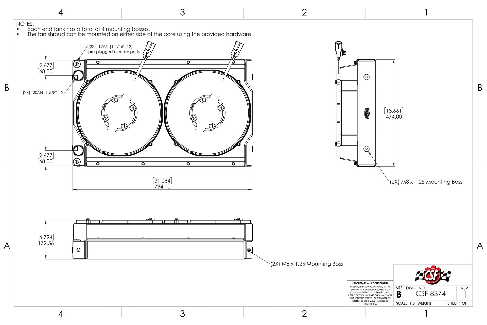 CSF #8374 Motorsport Dual-Pass Radiator with Shroud + 14" SPAL brushless fans & harnesses