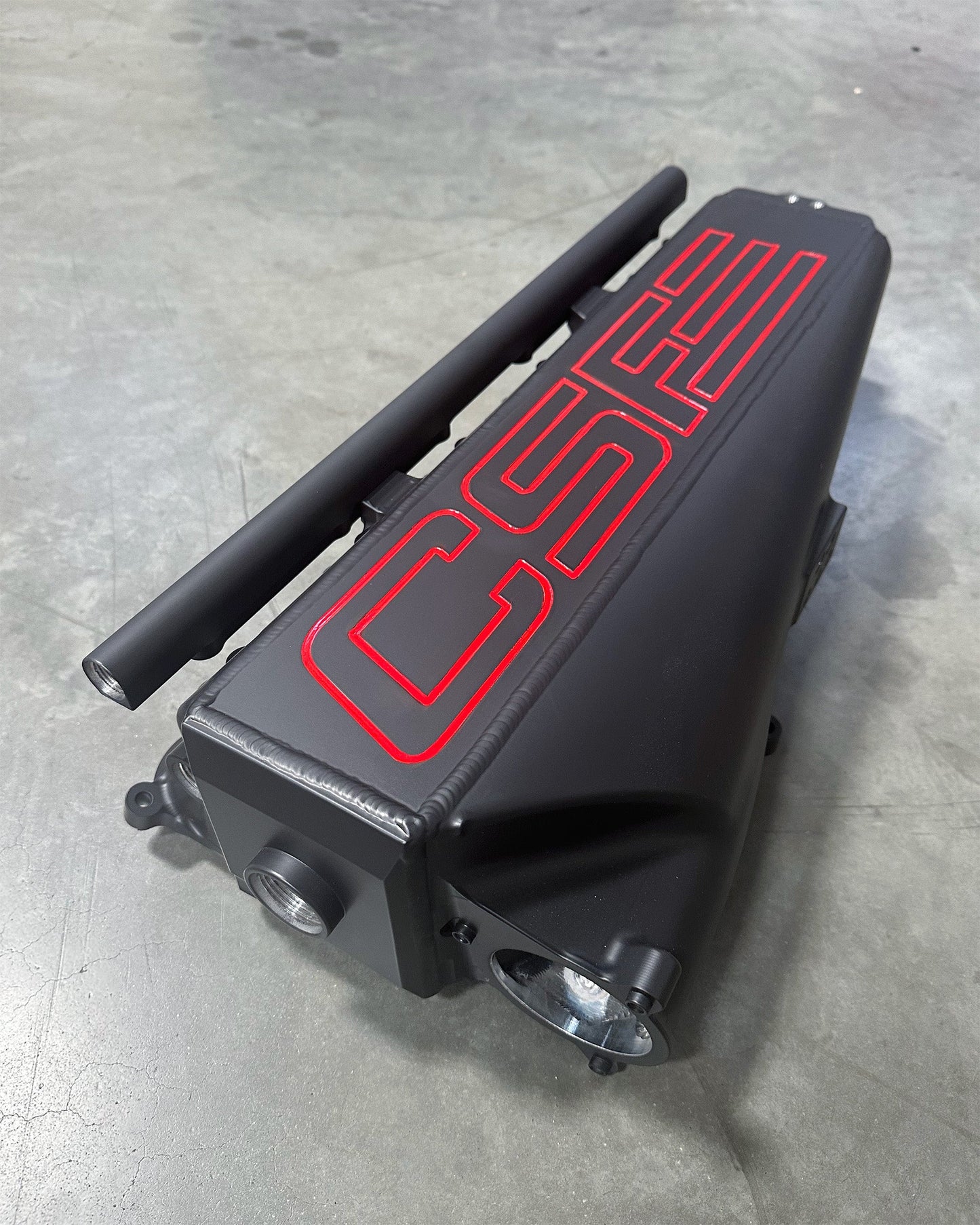 CSF #8400C BMW Gen 2 B58 Race X Charge Air Cooler Manifold - Custom Finish custom finish - Thermal Black w/ Red Pinstriping +$300.00